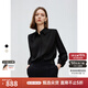 朗姿法式優(yōu)雅緞面設計感通勤職業(yè)襯衫女2025年春季捏褶翻領上衣 黑色2 S