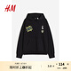 H&M男裝女裝衛(wèi)衣秋季兔八哥柔軟卡通印花寬松長袖連帽衫1182953 黑色 175/100 M