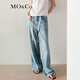MO&Co.【臟臟褲】牛仔褲低腰含桑蠶絲寬松闊腿長(cháng)褲摩安珂 牛仔藍色 XS 25