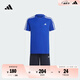 adidas大童速干休閑三條紋短袖套裝兒童夏季新款阿迪達(dá)斯輕運(yùn)動(dòng)   亮藍(lán)/白色/傳奇墨水藍(lán)   176