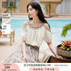 香影度假風(fēng)掛脖露肩上衣女夏2025新款含亞麻釘珠短袖波西米亞小衫 鷺白 M 160/84A/95-110斤