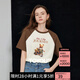 初語(yǔ)插肩袖美式復古T恤女2025年夏季新款小熊印花寬松內搭 咖啡-杏色-小熊旅行 M