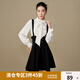 獨束大碼女裝經(jīng)典氣質(zhì)學(xué)院風(fēng)套裝冬裝高腰背帶短裙短外套時尚套裝 學(xué)院黑半身裙 2XL (尺碼：4) (尺碼：4)
