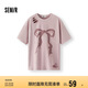 森馬（Semir）短袖T恤女中長(zhǎng)款做舊oversize夏2025蝴蝶結(jié)破洞衣服109325100036