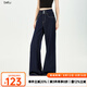 百圖betu女裝2025夏季新款牛仔闊腿褲撞色線微喇仿牛仔長(zhǎng)褲女2507X04 深牛仔藍(lán) S
