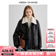 VEGA CHANG【現(xiàn)貨】加絨短外套女2025年冬新款設(shè)計感翻領(lǐng)機車風黑色絨大衣 布林黑 S