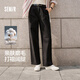 森馬（Semir）休閑褲女純棉打褶闊腿褲腰帶秋復古磨毛長褲顯腿長101524127005A