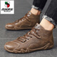 西域駱駝（VANCAMEL）真皮馬丁靴男秋季戶(hù)外運動(dòng)登山旅游中幫皮鞋高幫防水沙漠工裝短靴 卡其 40