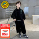 G.DUCKKIDS小黃鴨男童漢服兒童套裝秋裝中大童古風(fēng)唐裝男孩國風(fēng)新中式兩件套 黑色 130 尺碼7~8歲【120-130cm】