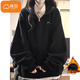 棉致字母連帽開(kāi)衫衛衣女秋冬季2025新款休閑上衣慵懶風(fēng)外套加絨 902黑色【常規高品質(zhì)30.5】 L 105-120斤