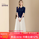 迪菲麗格時(shí)尚休閑套裝女2025年夏季新款翻領(lǐng)修身上衣闊腿褲兩件套 圖片色 M