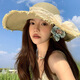 萬(wàn)佳臻蕾絲蝴蝶結大帽檐沙灘草帽女2025年春新款海邊遮陽(yáng)防曬太陽(yáng)帽子潮 蝴蝶結蕾絲草帽【米色加大帽檐】