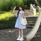 女大童超好看連衣裙格子泡泡袖2025新款兒童裙子夏季富家小千金潮 藍(lán)色 160