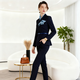 黛維亞職業(yè)裝女裝套裝高端商務(wù)正裝工作服酒店前臺接待工裝售樓部美容師 藏青色【西裝+褲子】 L