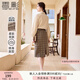 香影格子毛呢半身裙女2024秋冬季新款法式氣質(zhì)高腰開叉復(fù)古a字裙 咖啡 S
