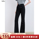 百圖betu女裝2025夏季新款牛仔微喇褲高腰緊身拖地褲褲子女2507T45 黑色 L