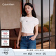 Calvin KleinJeans25夏季女士簡約刺繡時尚ck辣妹正肩羅紋短袖T恤47AB212 101-象牙白 XS