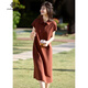 clotho Rennie品牌女裝法式連衣裙女2025夏季新款韓版氣質(zhì)收腰顯瘦polo領(lǐng)裙子 安可拉紅 M 100-115斤