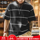 馬登工裝 美式休閑黑白撞色條紋T恤Cityboy半袖日系圓領(lǐng)短袖男夏 靜謐黑 寬松偏大 S