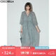 COCOBELLA[金蔥刺繡]輕奢風(fēng)刺繡肌理感連衣裙吊帶裙兩件裝FR966-3 霧藍(lán) XL