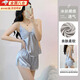 津炳勝冰絲睡衣女夏季性感露背純欲蕾絲吊帶套裝高級感可外穿涼感家居服 灰色冰絲套裝【吊帶+短褲】 L 【建議105-120斤】