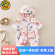 G.DUCK KIDS小黃鴨童裝嬰兒衣服春秋冬卡通男女寶寶沖鋒衣防寒保暖外套連體衣 粉色涂鴉加絨【春秋款】 73cm 73碼建議7-9個月13-18斤cm