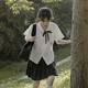 沐霓jk制服臺灣校服套裝附中學(xué)生白襯衫風(fēng)琴褶高中學(xué)院風(fēng)畢業(yè)班服夏季 寬松短袖+黑短裙+領(lǐng)繩M95-115斤
