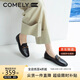 康莉（COMELY）樂福鞋女牛/羊皮平底一腳蹬單鞋圓頭舒適通勤百搭小皮鞋 黑色 39 