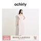 歐時力OCHIRLY 露肩繡花泡泡袖連衣裙長裙復(fù)古法式2025夏季新品 淺粉 M
