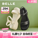 百麗（Belle）簡約一字帶涼鞋女商場款粗跟休閑涼鞋A9D1DBL4 黑色 36 (230mm)