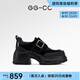 GG-CC【英倫畫(huà)刊】春季新款時(shí)尚英倫厚底樂(lè)福鞋真皮粗跟皮鞋女G25U1051 黑色 36