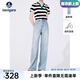 Navigare意大利小帆船女士牛仔褲秋季親膚長(zhǎng)絨棉水洗長(zhǎng)褲百搭直筒褲子 冰水藍(lán) L