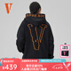 VLONE 大V logo系列 標(biāo)語(yǔ)大LOGO刺繡連帽開(kāi)衫拉鏈衛(wèi)衣 情侶 黑橙 米黑 VLZH25002黑橙 XL