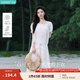 茵曼（INMAN）【苧麻】章若楠同款法式花邊女裝方領襯衫2025夏季新款短袖上衣 珍珠白 L