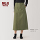 無(wú)印良品（MUJI）女式 水洗 人字紋 直筒裙 長(zhǎng)半身裙女秋款裙子女裝春季BE1U8A4A 卡其綠 L (165/70A)