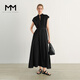 麥檬MM商場(chǎng)同款2023年夏新款棉質(zhì)黑色立領(lǐng)褶皺連衣裙女5E6292881 黑色 S