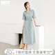 對白氣質(zhì)休閑V領(lǐng)襯衫連衣裙女2025夏季新款落肩寬松通勤顯瘦長裙 灰藍色 M