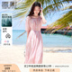 香影溫柔風粉色連衣裙女2025夏季新款超好看五分袖海邊度假沙灘裙 粉紅 M