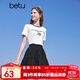 百圖betu女裝2025夏季新款T恤撞色圓領(lǐng)字母植絨工藝短袖上衣女2503X03 白色 M