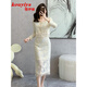 蔻伊婭（Kouyiya）品牌女裝新品小香風(fēng)套裝連衣裙女2025秋冬季新款高級感氣質(zhì)名媛裙 淺杏色套裝 M