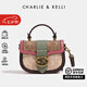 CHARLIE&KELLI CK品牌插帶復(fù)古馬鞍包撞色單肩手提斜挎包包女包情人節(jié)禮物女 玫粉色【代寫(xiě)賀卡 贈(zèng)送禮袋】