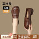 ZHR頭層牛皮樂(lè )福鞋女學(xué)院風(fēng)粗跟單鞋女舒適百搭厚底皮鞋女KL01棕色37