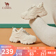 駱駝（CAMEL）老爹鞋女網(wǎng)布皮面拼接雙系帶厚底休閑鞋 L24S283079 杏色 38