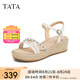 他她（TATA）法式氣質(zhì)坡跟涼鞋女鞋度假風(fēng)厚底涼鞋2025夏新款UQA01BL5 米白 37
