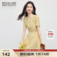 熙世界sllsky短袖連衣裙女夏2025年新款通勤休閑氣質(zhì)收腰顯瘦a字中長(zhǎng)裙 檸檬草黃 M