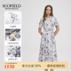 SCOFIELD女裝浪漫氣質(zhì)短袖印花連衣裙文藝百褶連衣裙2025夏季新品 象牙白色 L 170 170