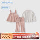 JELLYBABY女童洋氣套裝兒童秋款三件套小香風(fēng)小童秋裝童裝5歲寶寶春秋衣服 粉色 100 CM