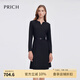 PRICH經典時尚小V領魚尾連衣裙2025春季新款收腰長袖小黑裙女 19黑色 S 155