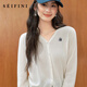 詩(shī)凡黎（‘S EIFINI）詩(shī)凡黎經(jīng)典百搭薄款刺繡針織開(kāi)衫2025秋新款軟糯顯瘦通勤長(cháng)袖外搭 本白色 V領(lǐng) M