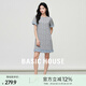 百家好（Basic House）Basic House/百家好亞麻波點(diǎn)撞色連衣裙女夏季新款圓領(lǐng)中長款裙子 灰色 S